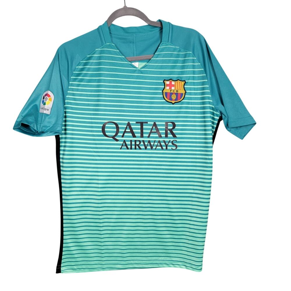 FC Barcelona Jersey Medium M Teal Mint Green Qatar Airways Unicef LaLiga Soccer